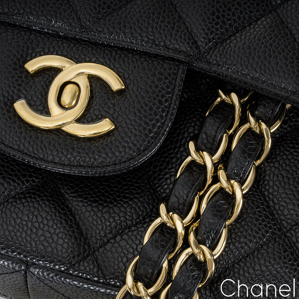 Chanel Jumbo Matelasse ChainShoulder Bag Size 11.8 Black A58600 Caviar Leather